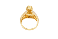 14KT Gold Ring Men's 3D Money Bag with White CZ Stone Single Row Dollar Sign Symbol Plain Border with White CZ Stones on Money Bag Side Design White CZ Stones