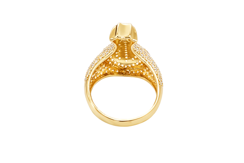 14KT Gold Ring Men's 3D Money Bag with White CZ Stone Single Row Dollar Sign Symbol Plain Border with White CZ Stones on Money Bag Side Design White CZ Stones