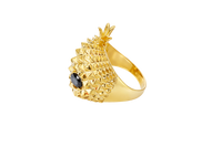 14KT Gold Ring Men's Pineapple Skull with Black Oval CZ Stone Eyes