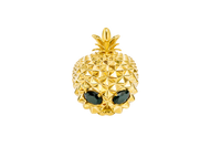 14KT Gold Ring Men's Pineapple Skull with Black Oval CZ Stone Eyes