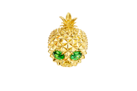 14KT Gold Ring Men's Pineapple Skull with Green Oval CZ Stone Eyes