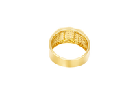14KT Gold Ring Men's Raised Triple Row Square Plain Border Edge Open Book White CZ Stone Band Design