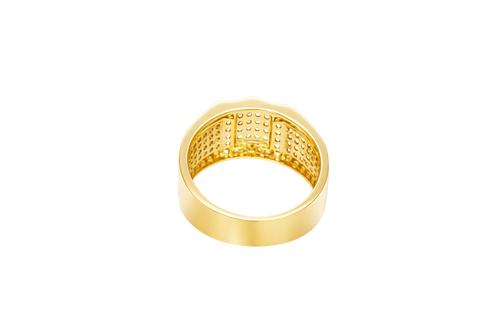 14KT Gold Ring Men's Raised Triple Row Square Plain Border Edge Open Book White CZ Stone Band Design