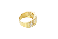14KT Gold Ring Men's Raised Triple Row Square Plain Border Edge Open Book White CZ Stone Band Design
