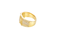 14KT Gold Ring Men's Raised Triple Row Square Plain Border Edge Open Book White CZ Stone Band Design