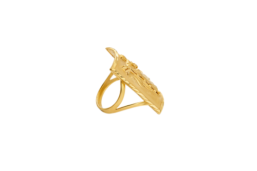 14KT Gold Ring Men's Rectangle St. Jude Full Body Portrait Etched Border Split Band Sides