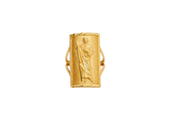 14KT Gold Ring Men's Rectangle St. Jude Full Body Portrait Etched Border Split Band Sides