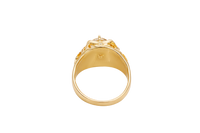14KT Gold Ring Men's Rounded Corner Rectangle 6 Prongs White CZ Center Stone Platform with Shank Hollow Nugget