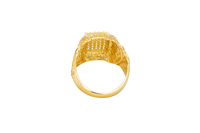 14KT Gold Ring Men's Rectangle White CZ Stone Seven Row Platform Plain Border Edge White CZ Stone Shank Gold Fancy Scroll Print
