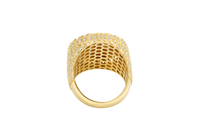 14KT Gold Ring Men's Round St. Jude Wreath Border White CZ Stones Leaf Pattern on Shank (Two White CZ Stones in each Leaf)
