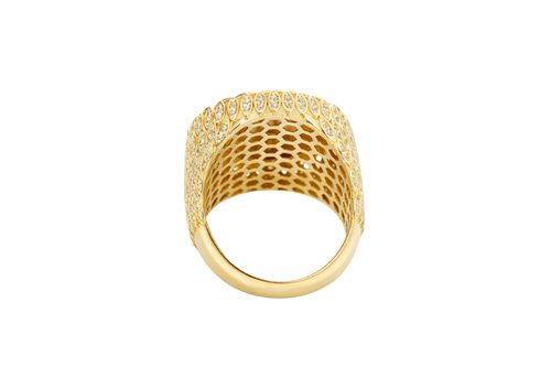 14KT Gold Ring Men's Round St. Jude Wreath Border White CZ Stones Leaf Pattern on Shank (Two White CZ Stones in each Leaf)