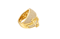 14KT Gold Ring Men's Punisher Skull with White CZ Stones on Face