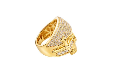 14KT Gold Ring Men's Punisher Skull with White CZ Stones on Face