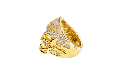 14KT Gold Ring Men's Punisher Skull with White CZ Stones on Face