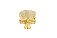 14KT Gold Ring Men's Punisher Skull with White CZ Stones on Face