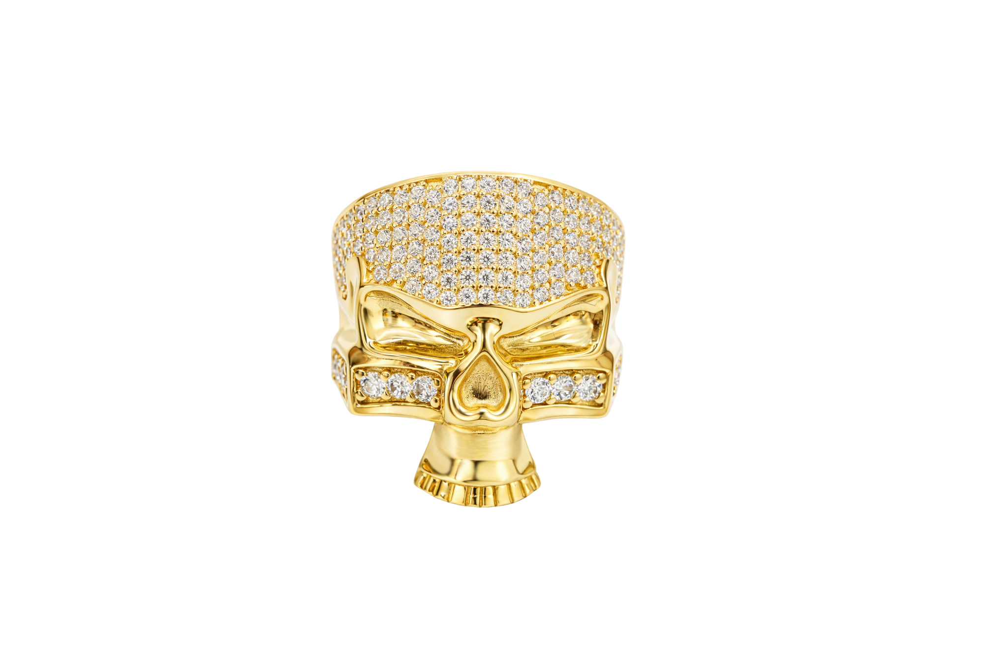 14KT Gold Ring Men's Punisher Skull with White CZ Stones on Face