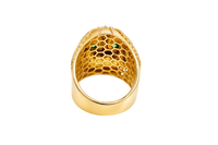 14KT Gold Ring Men's Skull with Viking Helmet White Round CZ Stone on Forehead / Jaw and Round CZ Stone Eyes