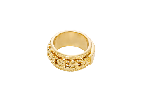 14KT Gold Ring Men's Band Mini Chino Spinner Greek with Name Plate