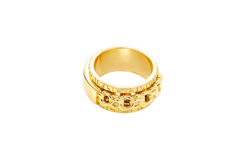 14KT Gold Ring Men's Band Mini Chino Spinner Greek with Name Plate