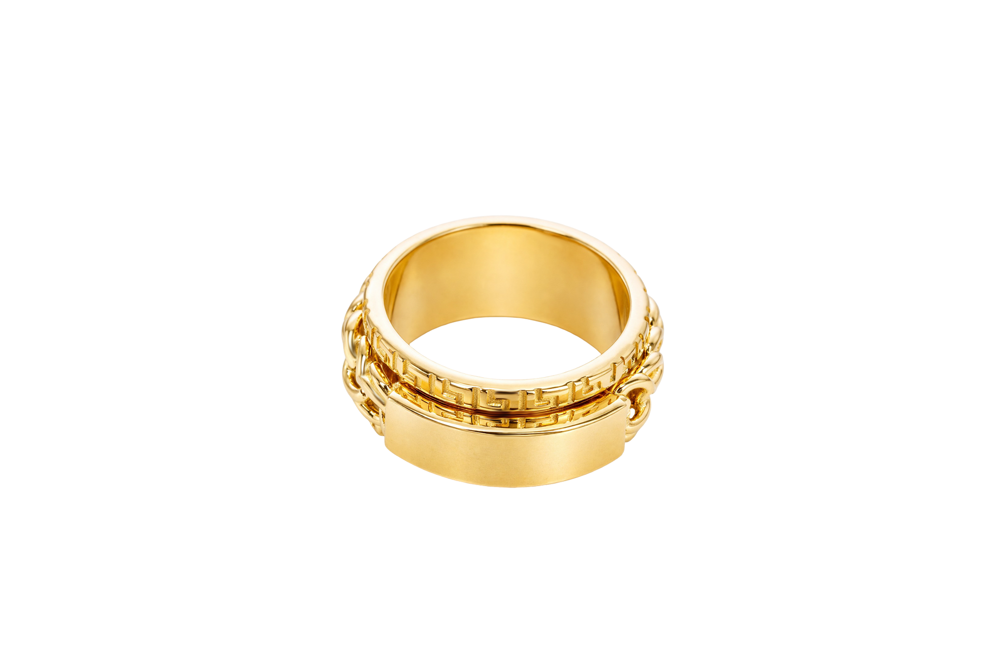 14KT Gold Ring Men's Band Mini Chino Spinner Greek with Name Plate
