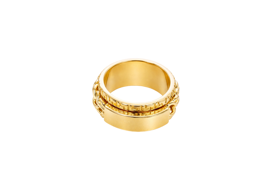 14KT Gold Ring Men's Band Mini Chino Spinner Greek with Name Plate