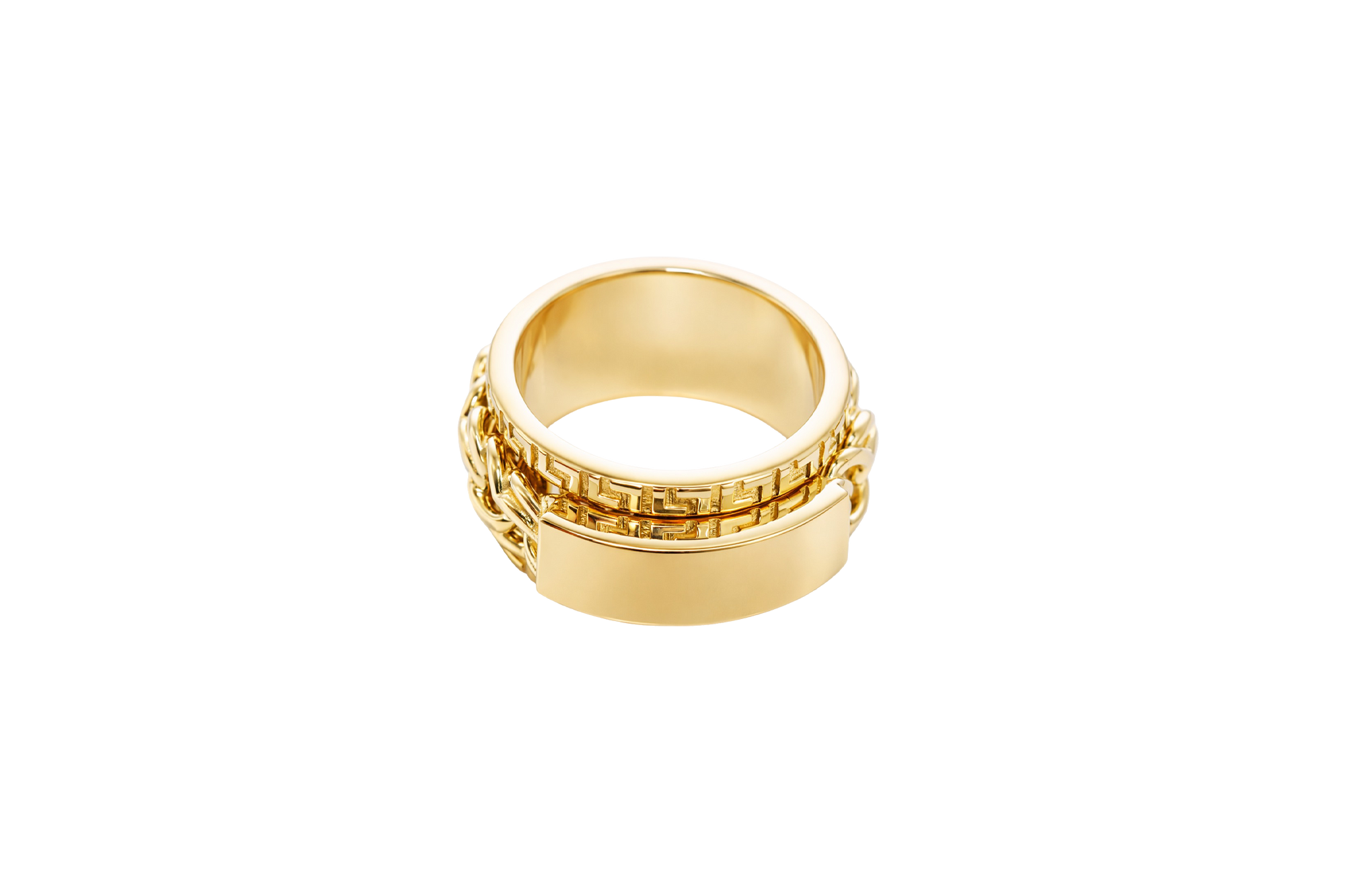 14KT Gold Ring Men's Band Jumbo Chino Spinner Greek Border