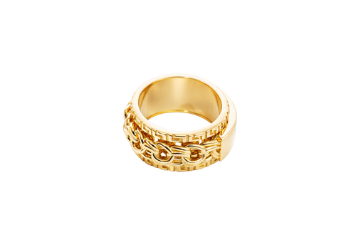 14KT Gold Ring Men's Band Jumbo Chino Spinner Greek Border