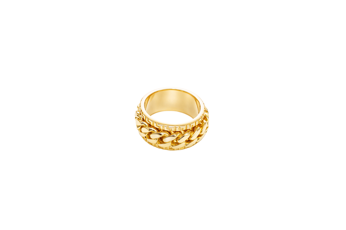 14KT Gold Ring Men's Band Jumbo Cuban Spinner Greek Border