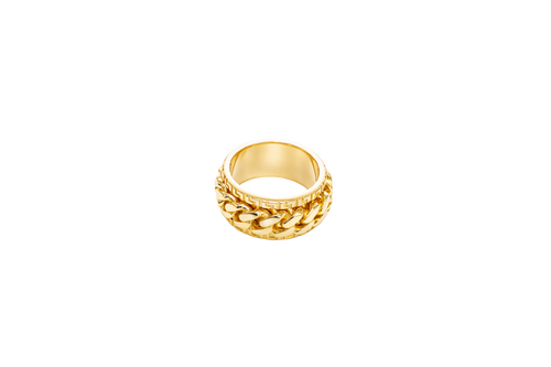14KT Gold Ring Men's Band Jumbo Cuban Spinner Greek Border