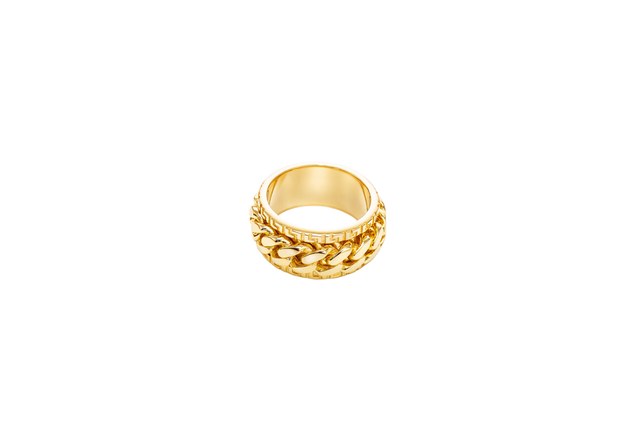 14KT Gold Ring Men's Band Jumbo Cuban Spinner Greek Border