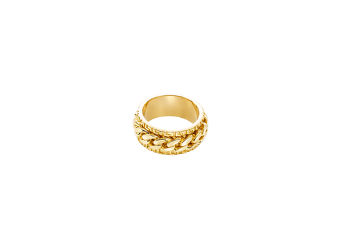 14KT Gold Ring Men's Band Jumbo Cuban Spinner Greek Border