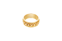 14KT Gold Ring Men's Band Mini Cuban Link Spinner Greek Border