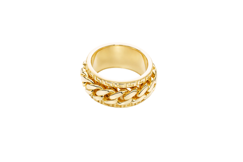 14KT Gold Ring Men's Band Jumbo Cuban Spinner Greek Border Plain Name Plate