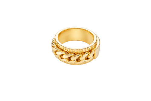 14KT Gold Ring Men's Band Jumbo Cuban Spinner Greek Border Plain Name Plate