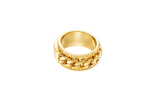 14KT Gold Ring Men's Band Jumbo Cuban Spinner Greek Border Plain Name Plate