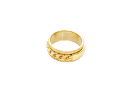 14KT Gold Ring Men's Band Mini Cuban Spinner Greek Border with Plain Name Plate