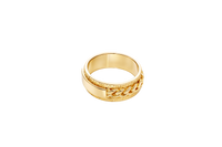 14KT Gold Ring Men's Band Mini Cuban Spinner Greek Border with Plain Name Plate