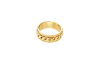 14KT Gold Ring Men's Band Mini Cuban Spinner Greek Border with Plain Name Plate