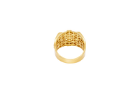14KT Gold Ring Men's Square Two Tone Anchor/ Round Plain Border with White CZ Stones Border White CZ Stone on Each Corner and U-Shaped White CZ Stones Two Tone Band Border