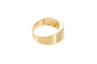 14KT Gold Ring Men's Square White Round CZ Stone Center Design with 6 x 6 Rows Side Design White CZ Stones Triple Row of Five White CZ Stones