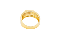 14KT Gold Ring Men's Square White Round CZ Stone Center Design with 6 x 6 Rows Side Design White CZ Stones Triple Row of Five White CZ Stones