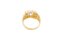 14KT Gold Ring Men's Square White CZ Center Stone Plain Border with Nugget Band