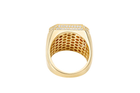 14KT Gold Ring Men's Octagon St. Barbara with Sunray Background Plain Border and Double Row White CZ Stones Edge Plain Band