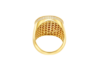 14KT Gold Ring Men's Round St. Lazarus Plain Border Coin with Double Row of White CZ Stones Sides