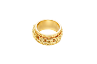 14KT Gold Ring Men's Band St. Jude Chino Link Spinner with Greek Border