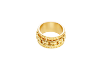 14KT Gold Ring Men's Band St. Jude Chino Link Spinner with Greek Border