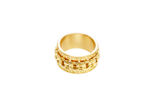 14KT Gold Ring Men's Band St. Jude Chino Link Spinner with Greek Border