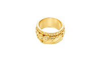 14KT Gold Ring Men's Band St. Jude Chino Link Spinner with Greek Border