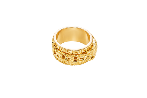 14KT Gold Ring Men's Band St. Jude Chino Link Spinner with Greek Border