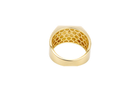 14KT Gold Ring Men's Square Two Tone St. Jude with White CZ Border and Brick Wall Print Band